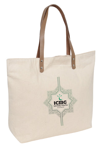 Heavy Cotton / Canvas Bag with PU Leather Shoulders Strap with Zip Closure