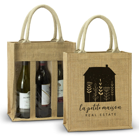 Serena Jute Triple Wine Carrier 