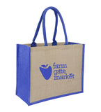 Jute Hessian Shopping Bag With Blue Gusset