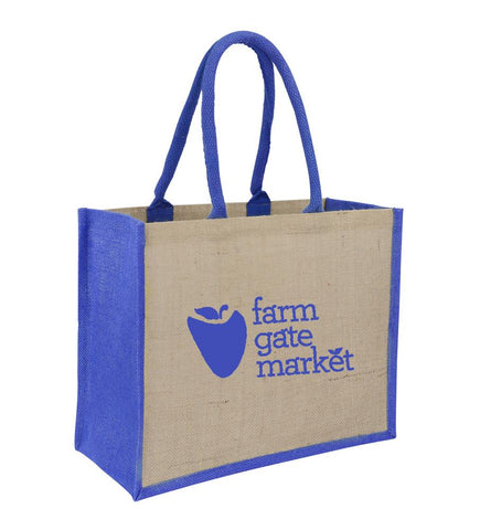 Jute Hessian Shopping Bag With Royal Blue Gusset